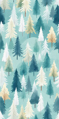 Obraz premium Watercolor illustration of seamless pattern with trees, tree pattern, pattern of trees