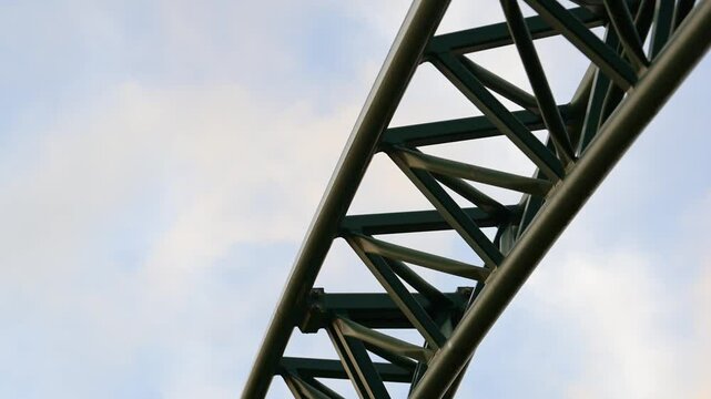 Roller coaster passing on rails at high speed