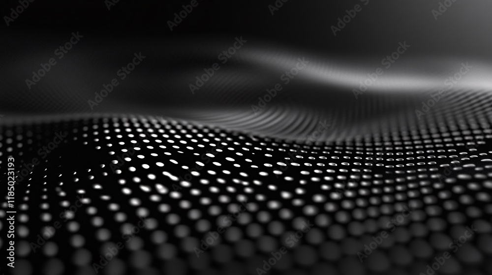 Poster Abstract black wavy surface with bouncing light dots animation