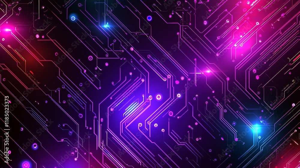 Poster futuristic circuit board pulsating with vibrant neon lights