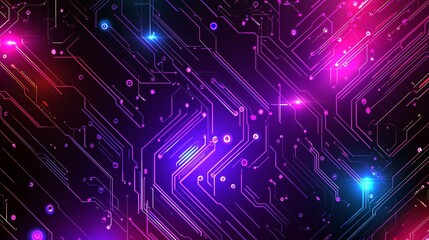 Futuristic circuit board pulsating with vibrant neon lights