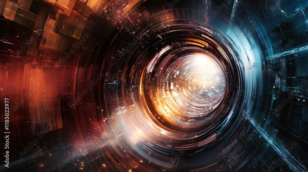 Poster glowing futuristic tunnel representing speed and technology