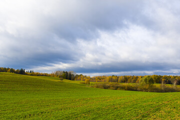 Naklejka premium Malownicze chmury nad polem 2024