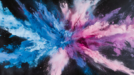 Vibrant explosion of colors creating an abstract art piece with blue, pink, and black hues