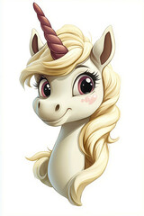 A drawing of a cute little unicorn with long blonde hair