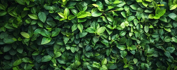 Natural green leaves wall creating dense foliage background