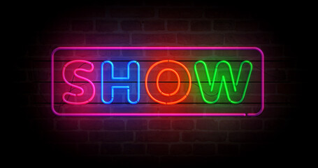 Show time event entertainment neon light 3d illustration