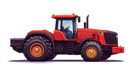 Obraz premium Red farm tractor, agriculture industry machine isolated object on white background. rural countryside agronomy transport vehicle, heavy, big tires.