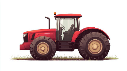 Red farm tractor, agriculture industry machine isolated object on white background. rural countryside agronomy transport vehicle, heavy, big tires.