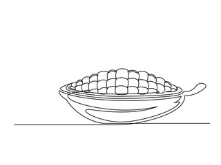 Continuous one line cacao beans plant isolated on white background. Simple vegetable silhouette. Hand drawn cacao beans outline. Vector illustration