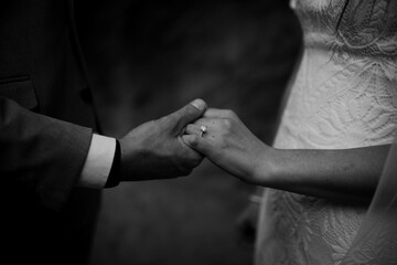 Bride and Groom close up of hands and ring