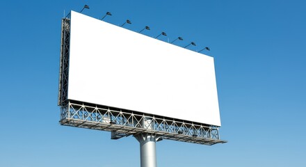 Empty billboard against a clear blue sky, ready for advertising, may be used as mockup