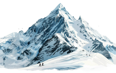 A Scenic Snowy Mountain Peak Where Skiers Enjoy the Thrill of Downhill Adventures Isolated on Transparent Background PNG