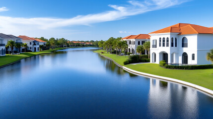 Fototapeta premium Residential Area Views Affected by PFAS Contamination Risks in a Suburban Landscape