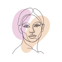 Abstract modern portrait of a beautiful young woman. Line art. Poster. Hand drawn illustration.