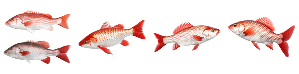Obraz premium Red and white fish isolated on transparent background, Set of