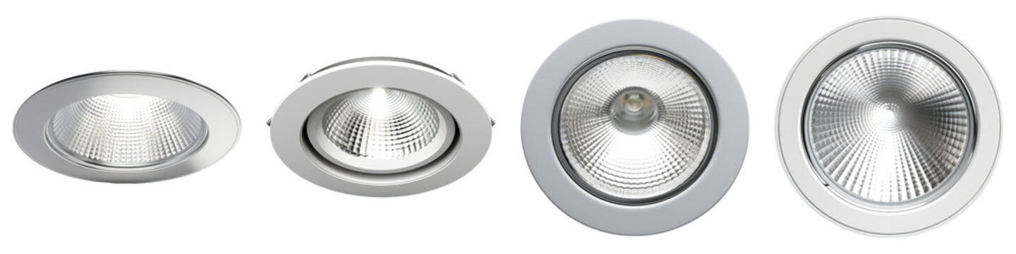 Recessed downlight isolated on transparent background, Set of