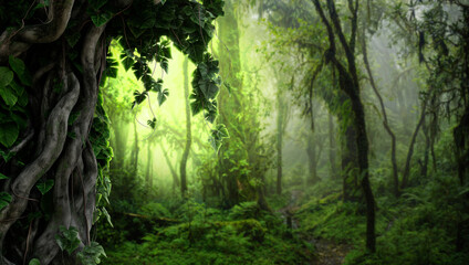 Tropical rain forest with big trees	