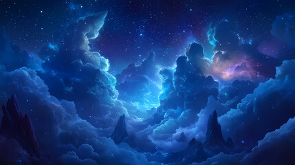 Obraz premium Cartoon starlit night sky with vivid details. Stormlit. Illustration
