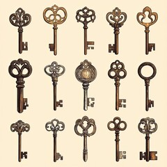 Obraz premium A collection of keys with various designs and shapes