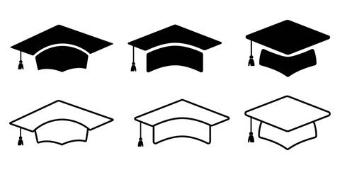 Graduation cap hat icon stroke ouline glyph black buttons student education academic milestone pictogram graphic illustration