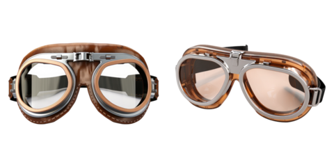Shinning brown biker goggle isolated on transparent background, Set of