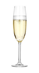Champagne in glass isolated on white. Sparkling wine