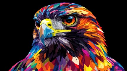 Fototapeta premium Colorful stylized hawk portrait on black background.