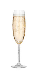 Champagne in glass isolated on white. Sparkling wine