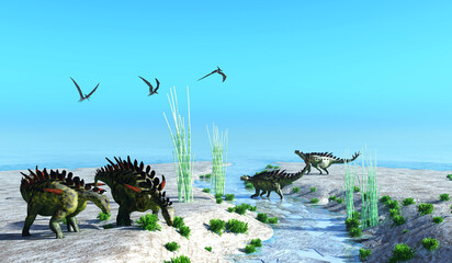 Huayangosaurus Dinosaurs - Huayangosaurus was an armored herbivorous dinosaur that lived in the Jurassic Period of China. © Catmando