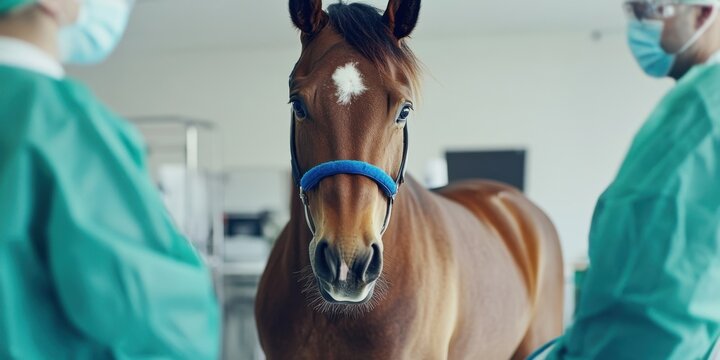 Equine Veterinary Care A Horse Undergoing Medical Treatment and Recovery Process - Powered by Adobe