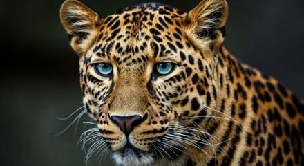 Obraz premium Close-up of a majestic leopard showcasing its striking blue eyes