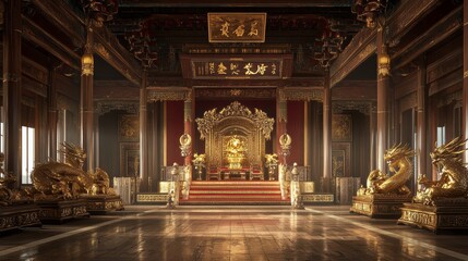 Fototapeta premium Grand throne room featuring intricate decorations and golden accents in a historical palace setting
