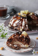 Sliced Pancho biscuit cake with pineapples and sour cream cream
