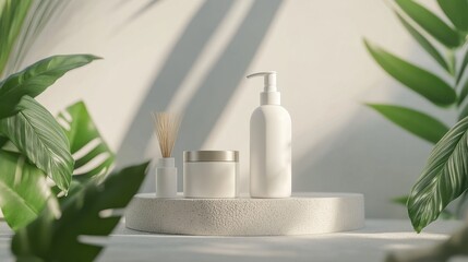 Organic skincare products arranged artfully with natural ingredients for an eco-conscious beauty showcase