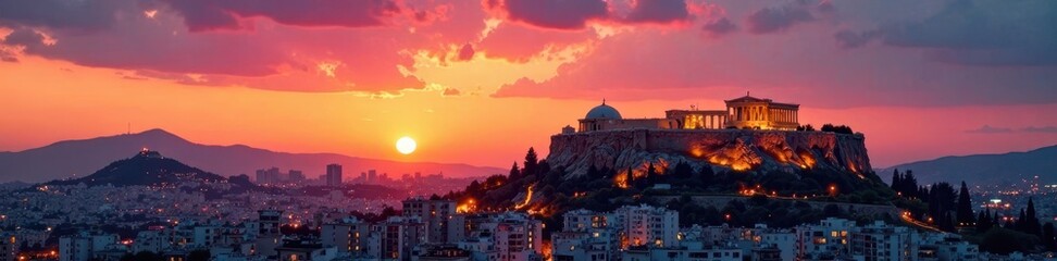 Fototapeta premium Athens sunset skyline, Acropolis & Monastiraki Square, destination, beautiful, photography