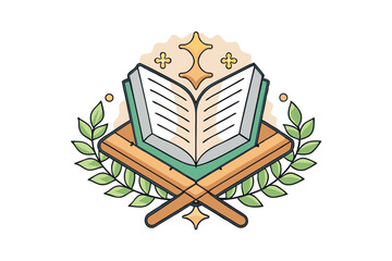 Artistic depiction of the Quran on a stand with ornate details and beads, highlighting faith, culture, and Ramadan Islamic celebrations