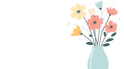 Pastel flowers vase spring design white background