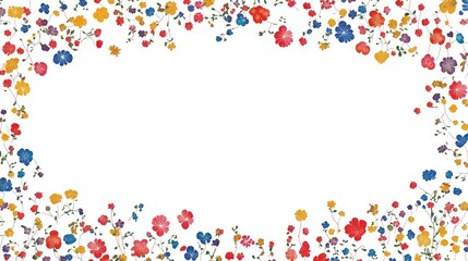 Colorful floral frame, white background, spring design, greeting card