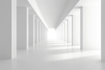 Fototapeta premium Bright White Architectural Corridor With Receding Perspective