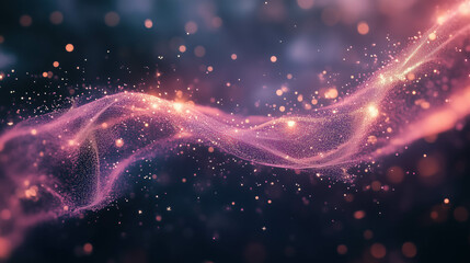 Obraz premium Glowing pink twists and bends gracefully through a dark void with sparkling particles