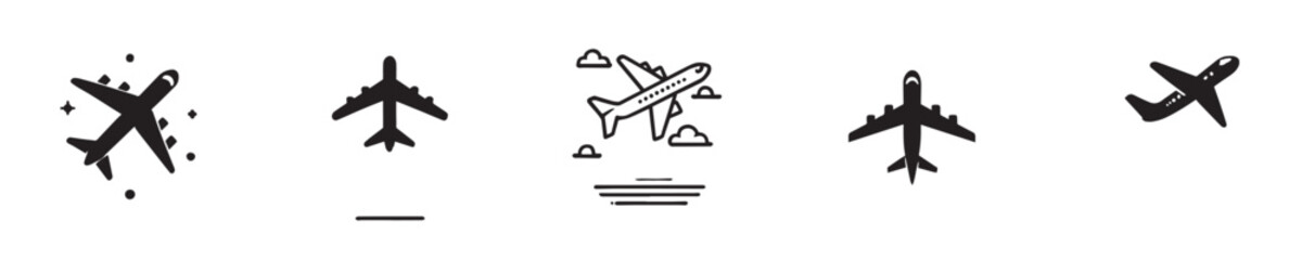Vector collection of airplane silhouette icons in operation