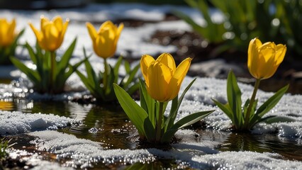 spring background with snow melted