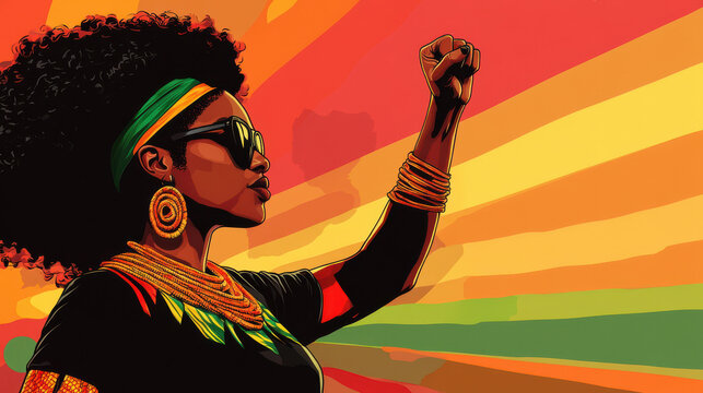 Empowered woman raising her fist for freedom and justice: Black History Month