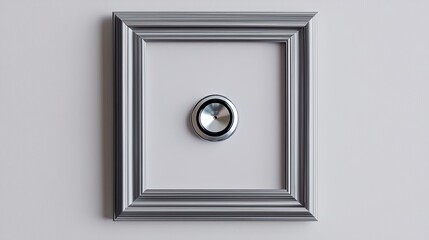 A minimalist wall art piece featuring a silver dial set within a decorative gray frame, suggesting a blend of design and functionality.
