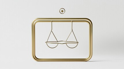 A minimalist design featuring a golden balance scale, symbolizing justice and equilibrium, framed within a sleek rectangular border.