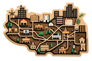 Intricate laser cut wooden map featuring detailed city landmarks, streets, and green spaces in a minimalist artistic style