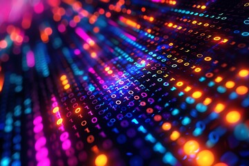 Abstract colorful binary code data stream.