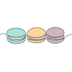 Macaroons cookie biscuit line continuous drawing. One line illustration. Hand drawn linear silhouette of macaroons.