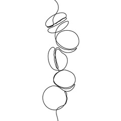 Macaroons cookie biscuit line continuous drawing. One line illustration. Hand drawn linear silhouette of macaroons.